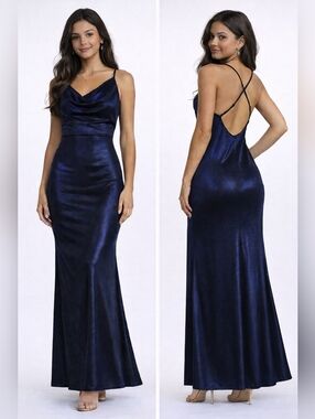 WINDSOR Blue Cowl Neck Maxi Gown